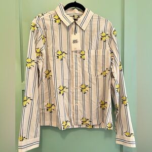 NWT- BDG Women’s Embroidered Lemon Striped Shirt - Yellow and Blue